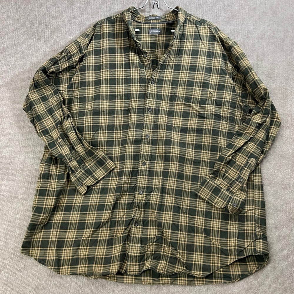 St. John's Bay 3XL Tall Flannel Shirt Green Plaid Button Down Long Sleeve